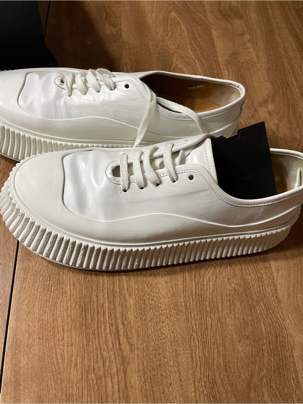 Jil Sander White Ribbed Platform Leather Sneakers - Picture 6 of 13